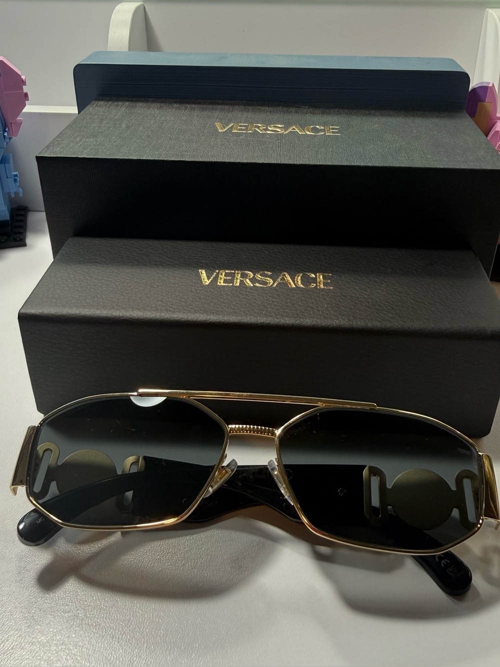 Versace Model 2287 Gold Frame Sunglasses with Black Gradient Lenses